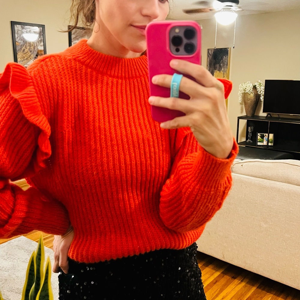 SHEIN Red Ruffle Sweater - Picture 3 of 3